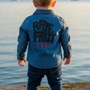 Guess Stretch Denim Roll Up Cuffs Shirt -size 12M